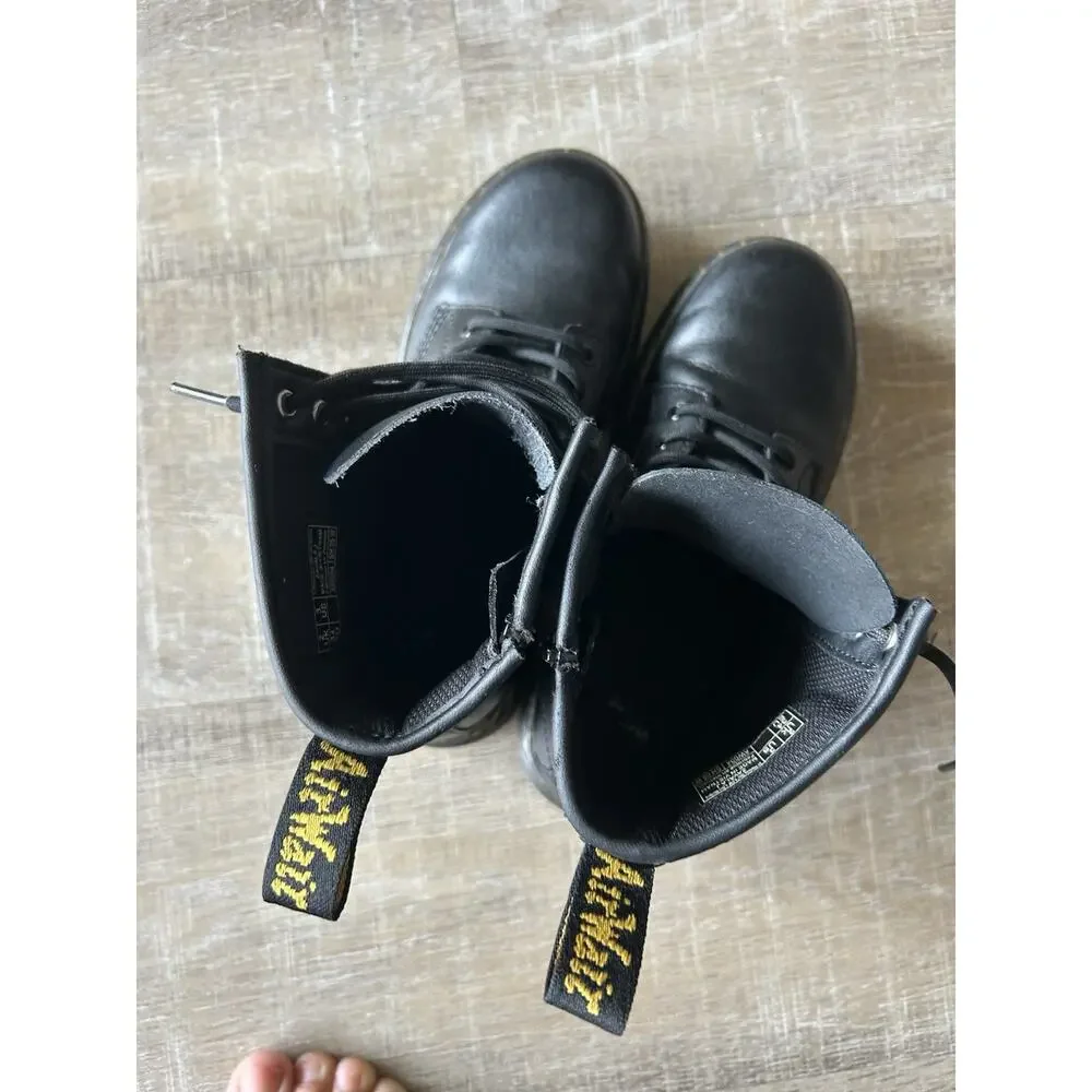 Dr Martens Zavala J Kids Black Leather Combat Boots US 3 EU 34 Side Zip